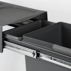 Emuca Recycle Recyclingbehälter für Küche, 1x20 Liter, Bodenbefestigung und Handauszug, Kunststoff anthrazitgrau