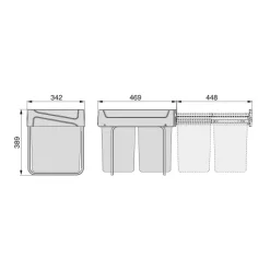 Emuca Recycle Recyclingbehälter für Küche, 2x20 Liter, Bodenbefestigung und Handauszug, Kunststoff anthrazitgrau