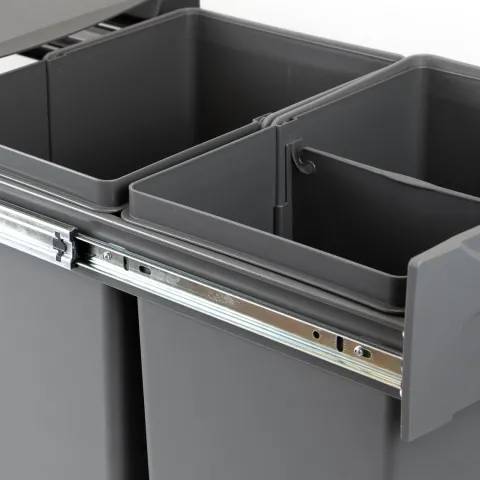 Emuca Recycle Recyclingbehälter für Küche, 2x20 Liter, Bodenbefestigung und Handauszug, Kunststoff anthrazitgrau