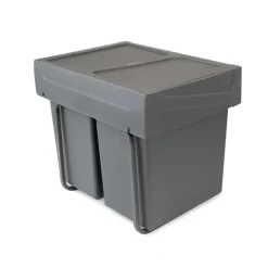 Emuca Recycle Recyclingbehälter für Küche, 2x20 Liter, Bodenbefestigung und Handauszug, Kunststoff anthrazitgrau