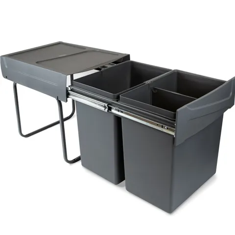 Emuca Recycle Recyclingbehälter für Küche, 2x20 Liter, Bodenbefestigung und Handauszug, Kunststoff anthrazitgrau