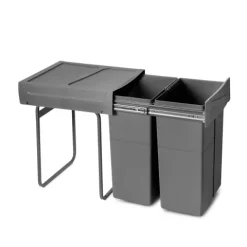 Emuca Recycle Recyclingbehälter zur Bodenmontage und manuellen Entnahme in Küchenzeilen, 2x25 Liter, Kunststoff anthrazitgrau