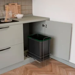 Emuca Recycle Recyclingbehälter für die Bodenmontage und manuellen Auszug in Küchenzeilen, 1x35 Liter, Kunststoff anthrazitgrau