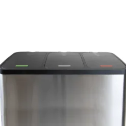 Emuca Recycle Recyclingbehälter, Outdoor, mit Fächern, Deckelöffnung mit Fußpedal, 3x9 Liter, Edelstahl