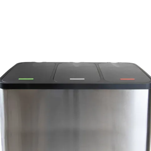 Emuca Recycle Recyclingbehälter, Outdoor, mit Fächern, Deckelöffnung mit Fußpedal, 3x9 Liter, Edelstahl