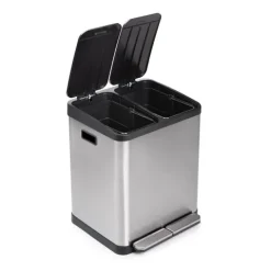 Emuca Recycle Recyclingbehälter, Outdoor, mit Fächern, Deckelöffnung mit Fußpedal, 2x15 Liter, Edelstahl