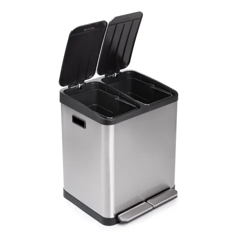 Emuca Recycle Recyclingbehälter, Outdoor, mit Fächern, Deckelöffnung mit Fußpedal, 2x15 Liter, Edelstahl