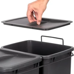 Emuca Recycle Recyclingbehälter für Bodenmontage und manuellen Auszug in Küchenzeile, 2x35 Liter, Kunststoff anthrazitgrau