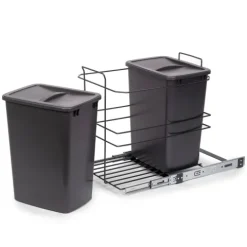 Emuca Recycle Recyclingbehälter für Bodenmontage und manuellen Auszug in Küchenzeile, 2x35 Liter, Kunststoff anthrazitgrau