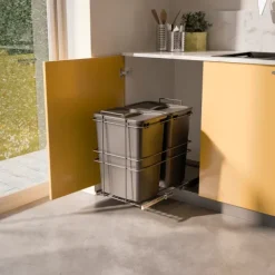 Emuca Recycle Recyclingbehälter für Bodenmontage und manuellen Auszug in Küchenzeile, 2x35 Liter, Kunststoff anthrazitgrau