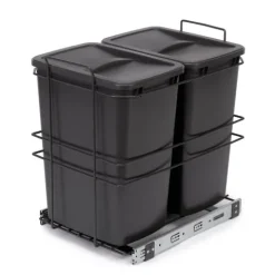 Emuca Recycle Recyclingbehälter für Bodenmontage und manuellen Auszug in Küchenzeile, 2x35 Liter, Kunststoff anthrazitgrau