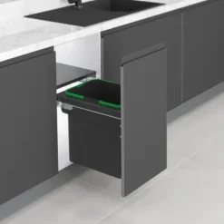 Emuca Recycle Recyclingbehälter für die seitliche Montage an Küchenschränke, 1x35 Liter, Stahl, Kunststoff anthrazitgrau