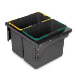 Emuca Recycle Recyclingbehälter für die seitliche Montage an Küchenschränke, 2x24 Liter, Stahl, Kunststoff anthrazitgrau