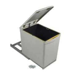 Emuca Recyclingbehälter für Bodenbefestigung und manuellen Auszug in der Küchenzeile, 1x16 Liter, mit Automatikdeckel, Kunststoff, Grau