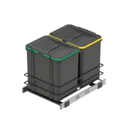 Emuca Recycling-Behälter für die Küche, 2x16 L, Bodenbefestigung und Handauszug, Kunststoff anthrazitgrau