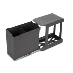 Emuca Recyclingbehälter für Küche, 2x14 Liter, Unterseitigbefestigung und automatische Extraktion, Stahl und Kunststoff, Anthrazitgrau