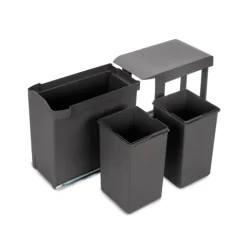 Emuca Recyclingbehälter für Küche, 2x14 Liter, Unterseitigbefestigung und automatische Extraktion, Stahl und Kunststoff, Anthrazitgrau