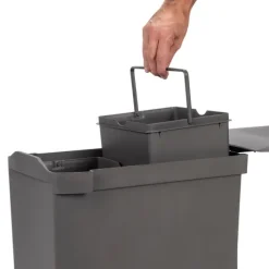 Emuca Recyclingbehälter für Küche, 2x14 Liter, Unterseitigbefestigung und automatische Extraktion, Stahl und Kunststoff, Anthrazitgrau