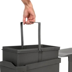 Emuca Recyclingbehälter für Küche, 1x30 Liter, Unterseitigbefestigung und automatische Extraktion, Stahl und Kunststoff, Anthrazitgrau