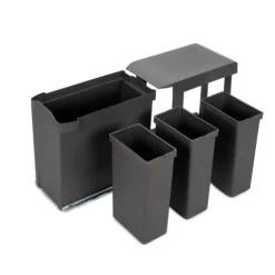 Emuca Recyclingbehälter für Küche, 3x10 Liter, Unterseitigbefestigung und automatische Extraktion, Stahl und Kunststoff, Anthrazitgrau