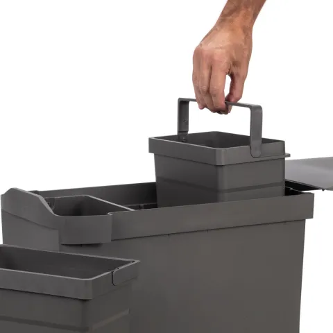 Emuca Recyclingbehälter für Küche, 3x10 Liter, Unterseitigbefestigung und automatische Extraktion, Stahl und Kunststoff, Anthrazitgrau