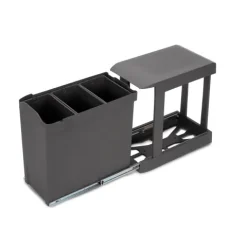 Emuca Recyclingbehälter für Küche, 3x10 Liter, Unterseitigbefestigung und automatische Extraktion, Stahl und Kunststoff, Anthrazitgrau