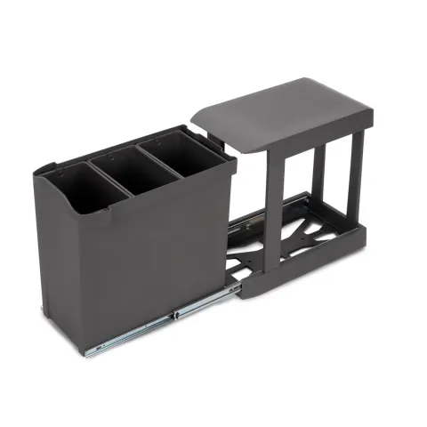 Emuca Recyclingbehälter für Küche, 3x10 Liter, Unterseitigbefestigung und automatische Extraktion, Stahl und Kunststoff, Anthrazitgrau