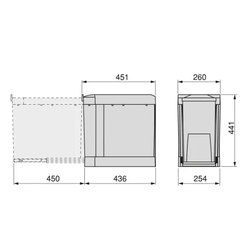 Emuca Recyclingbehälter für Küche, 3x10 Liter, Unterseitigbefestigung und automatische Extraktion, Stahl und Kunststoff, Anthrazitgrau