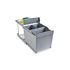 Emuca Recyclingbehälter zur Bodenmontage und automatischen Entnahme in der Küchenzeile, 1x16 Liter, 2x7,5 Liter, Kunststoff, Grau