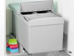 Emuca Recyclingbehälter zur Bodenmontage und automatischen Entnahme in der Küchenzeile, 1x16 Liter, 2x7,5 Liter, Kunststoff, Grau