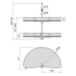 Emuca Satz Harmony 1/2 drehbare Ablagen für Küchenschränke, Modulbreite 800mm, höhenverstellbar, Stahl und Holz, Anthrazitgrau