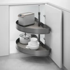 Emuca Satz Harmony 1/2 drehbare Ablagen für Küchenschränke, Modulbreite 800mm, höhenverstellbar, Stahl und Holz, Anthrazitgrau