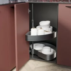Emuca Satz Harmony 1/2 drehbare Ablagen für Küchenschränke, Modulbreite 800mm, höhenverstellbar, Stahl und Holz, Anthrazitgrau
