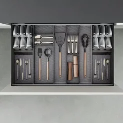 Emuca Schubladenorganisator Orderbox, 150x470mm, Stahl und Holz, Anthrazitgrau