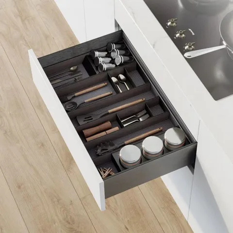 Emuca Schubladenorganisator Orderbox, 150x470mm, Stahl und Holz, Anthrazitgrau