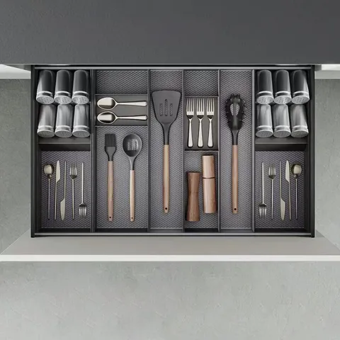Emuca Schubladenorganisator Orderbox, 150x470mm, Stahl und Holz, Anthrazitgrau