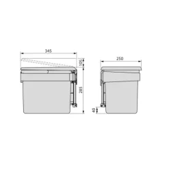 Emuca Türbefestiger Behälter Recycle, 1 ausziehbarer Recycling-Behälter 15 Liter, Kunststoff anthrazitgrau