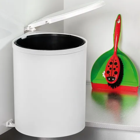 Emuca Türbefestiger Behälter Recycle, 1 ausziehbarer Recycling-Behälter, 13 Liter, Kunststoff, Weiß