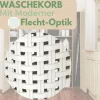 2er Set Wäschekorb mit Deckel Wäschesammler Plastik Wäschetonne Wäschetruhe weiß Wäschebox mit Deckel 31 x 40 x 60 cm 43 L Rattan Optik