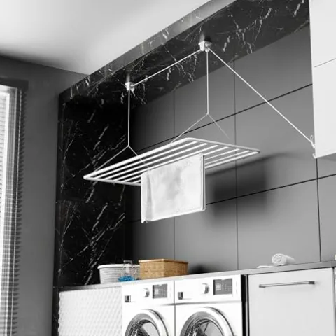 Erica Eric Wäscheständer Decke 100x50cm, Hängender Wäschetrockner mit 8 Metern Trocknungsoberfläche, Vertikal Zusammenklappbar 2.5 Meter, Metall mit PVC-freier Kunststoffbeschichtung, Weiß