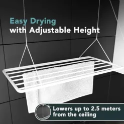 Erica Eric Wäscheständer Decke 100x50cm, Hängender Wäschetrockner mit 8 Metern Trocknungsoberfläche, Vertikal Zusammenklappbar 2.5 Meter, Metall mit PVC-freier Kunststoffbeschichtung, Weiß