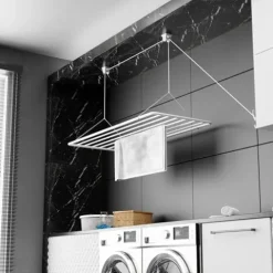 Erica Eric Wäscheständer Decke 120x50cm, Hängender Wäschetrockner mit 9,6 Metern Trocknungsoberfläche, Vertikal Zusammenklappbar 2.5 Meter, Metall mit PVC-freier Kunststoffbeschichtung, Weiß