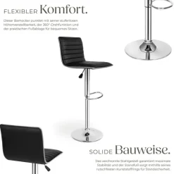2er Set Barhocker tectake Johannes Sitzhöhe 60 - 81 cm gepolstert mit Rückenlehne schwarz