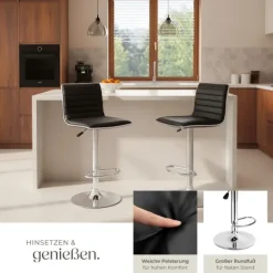 2er Set Barhocker tectake Johannes Sitzhöhe 60 - 81 cm gepolstert mit Rückenlehne schwarz