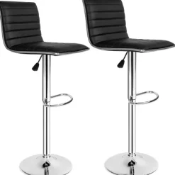 2er Set Barhocker tectake Johannes Sitzhöhe 60 - 81 cm gepolstert mit Rückenlehne schwarz