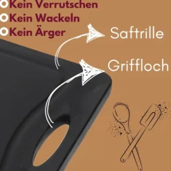 2er Set Schneidebrett Kunststoff und Bambus 2in1 Schneidbrett mit Anti-Rutsch Schneidebretter Küchenbrett Bambus Schneidebrett Schwarz Rutschfest mit Griffloch