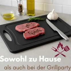 2er Set Schneidebrett Kunststoff und Bambus 2in1 Schneidbrett mit Anti-Rutsch Schneidebretter Küchenbrett Bambus Schneidebrett Schwarz Rutschfest mit Griffloch