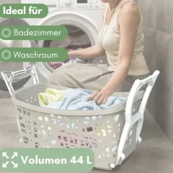 2er Set Wäschekorb mit Füßen Wäschewanne Wäschekorb mit Henkel und Beinen klappbarer Wäsche Korb groß Kunststoff Ständer 44 L