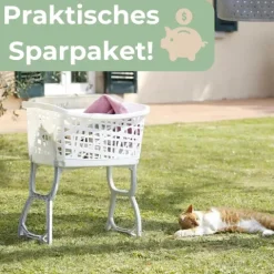 2er Set Wäschekorb mit Füßen Wäschewanne Wäschekorb mit Henkel und Beinen klappbarer Wäsche Korb groß Kunststoff Ständer 44 L