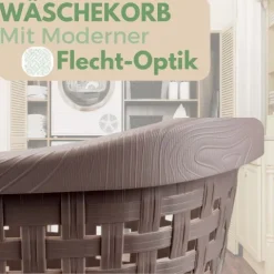 2er Set Wäschekorb mit Henkel 40 L Wäschewanne Wäschebox Wanne Wäschesammler Wäschekorb Plastik geflochten Design